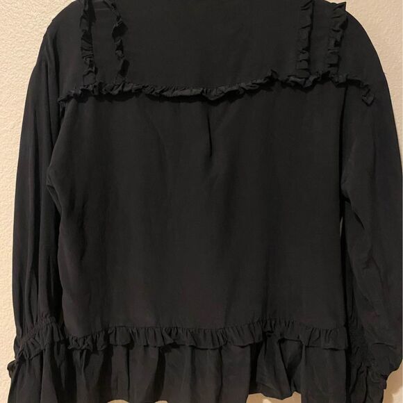 ULLA JOHNSON Najda Silk Blouse Pintuck Ruffle Pleated Bell Sleeve Top Raven 2 - Picture 9 of 9